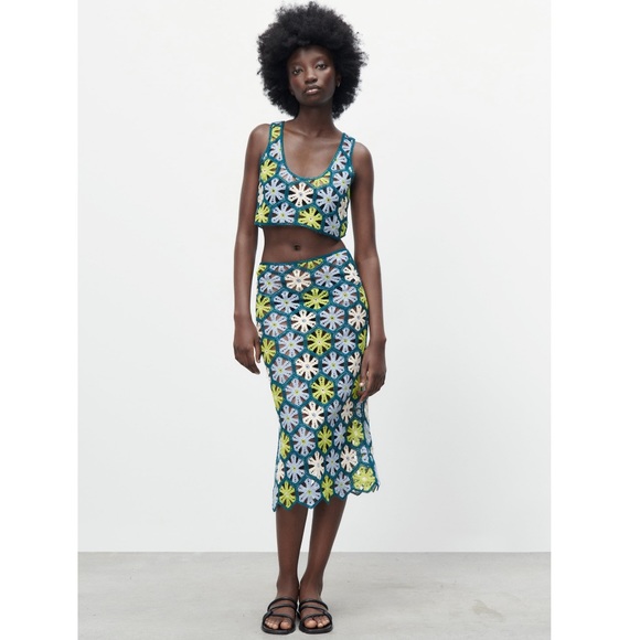 NWT Zara 2 Piece Floral Crochet Knit Top And Skirt - Picture 12 of 16
